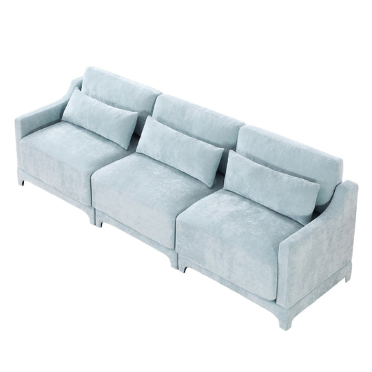 Modern Chenille 4-Seater Sofa with 2 Ottoman, Lumbar Cushions, Ergonomic Backrest, High-Resilience Spongeand Tufted Armrests