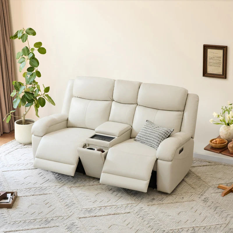 Hadlee Genuine Leather Reclining Sofa with Multi-Function Console.