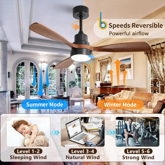 Sofucor 42"/48"/ 52"/60"Noiseless Walnut Wood Ceiling Fan with Remote Control, Integrated Light Optional