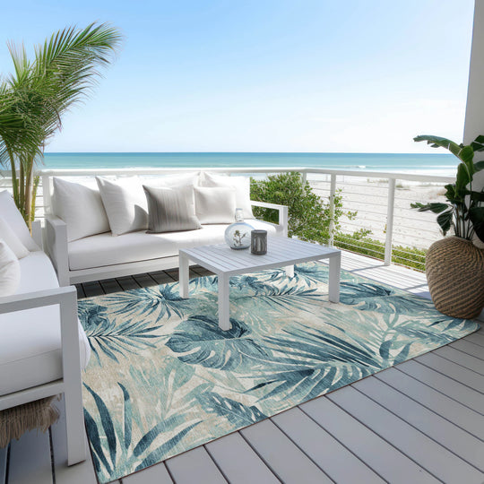 Machine Washable Indoor/ Outdoor Coastal Palm Chantille Rug
