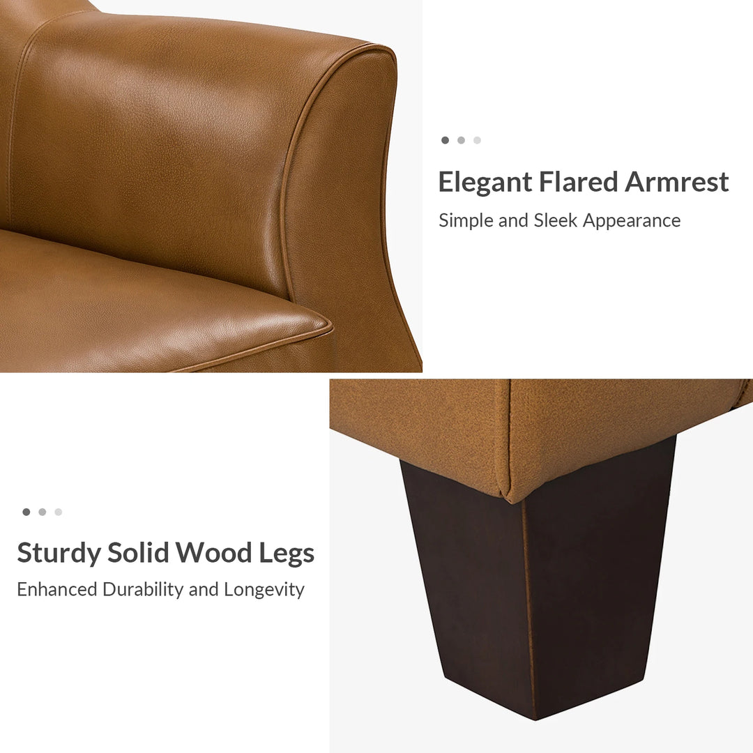 Sandra 81.5" Classic Genuine Leather Sofa with Solid Wood Legs by