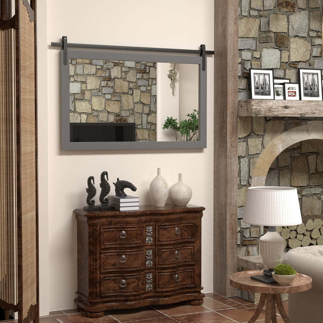 Farmhouse Barn Door Solid Wood Frame Bathroom Vanity Wall Mirror