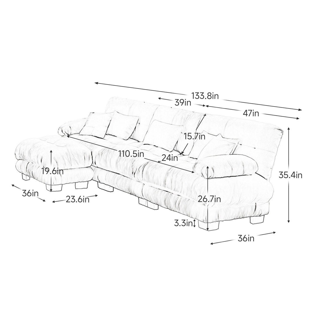 Luxury Chenille Modular Upholstered Sectional Sofa Couch with Convertible Ottoman