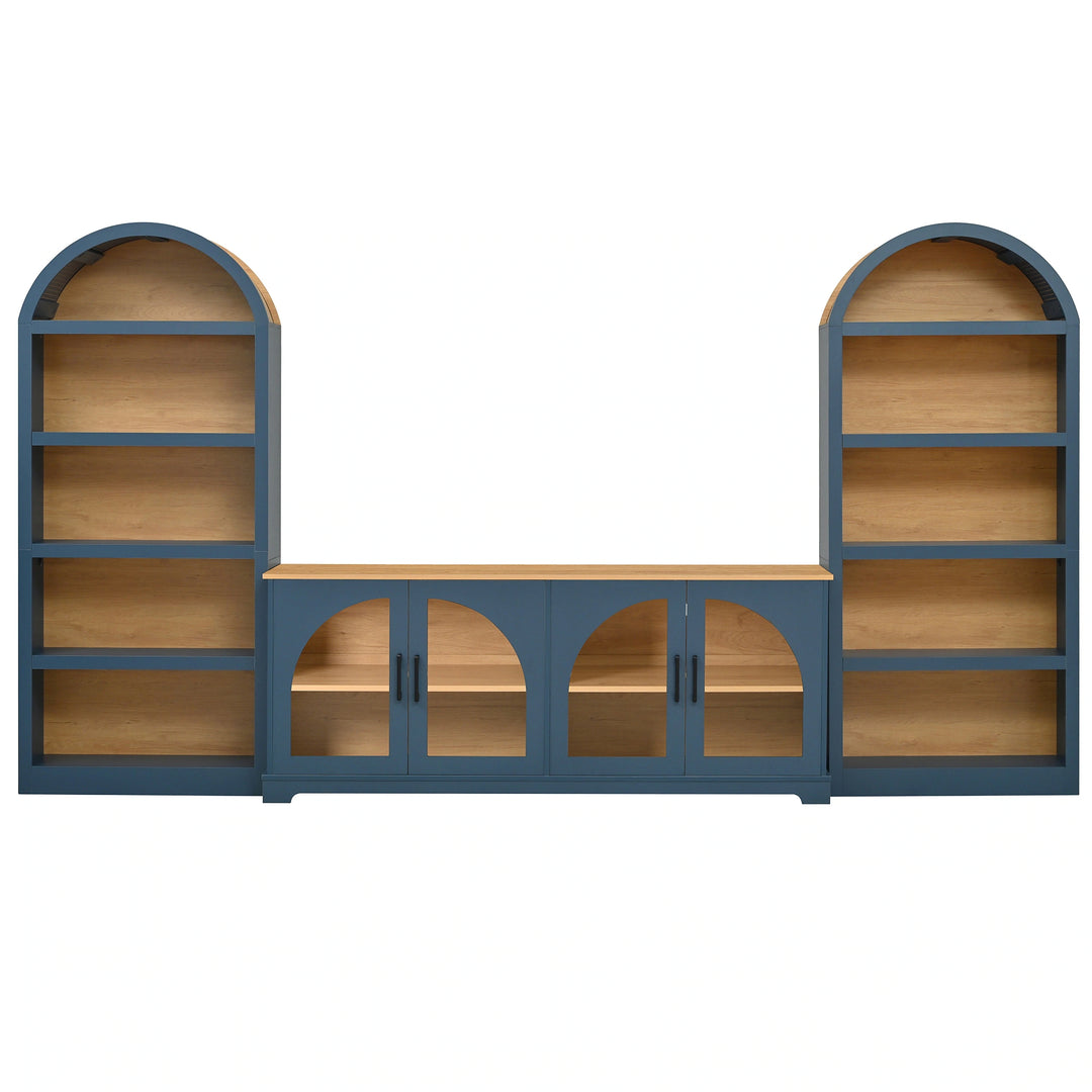 3-Piece Retro Entertainment Center for Tvs up to 70", Two-Tone Farmhouse TV Stand with Sideboard & Bookshelf