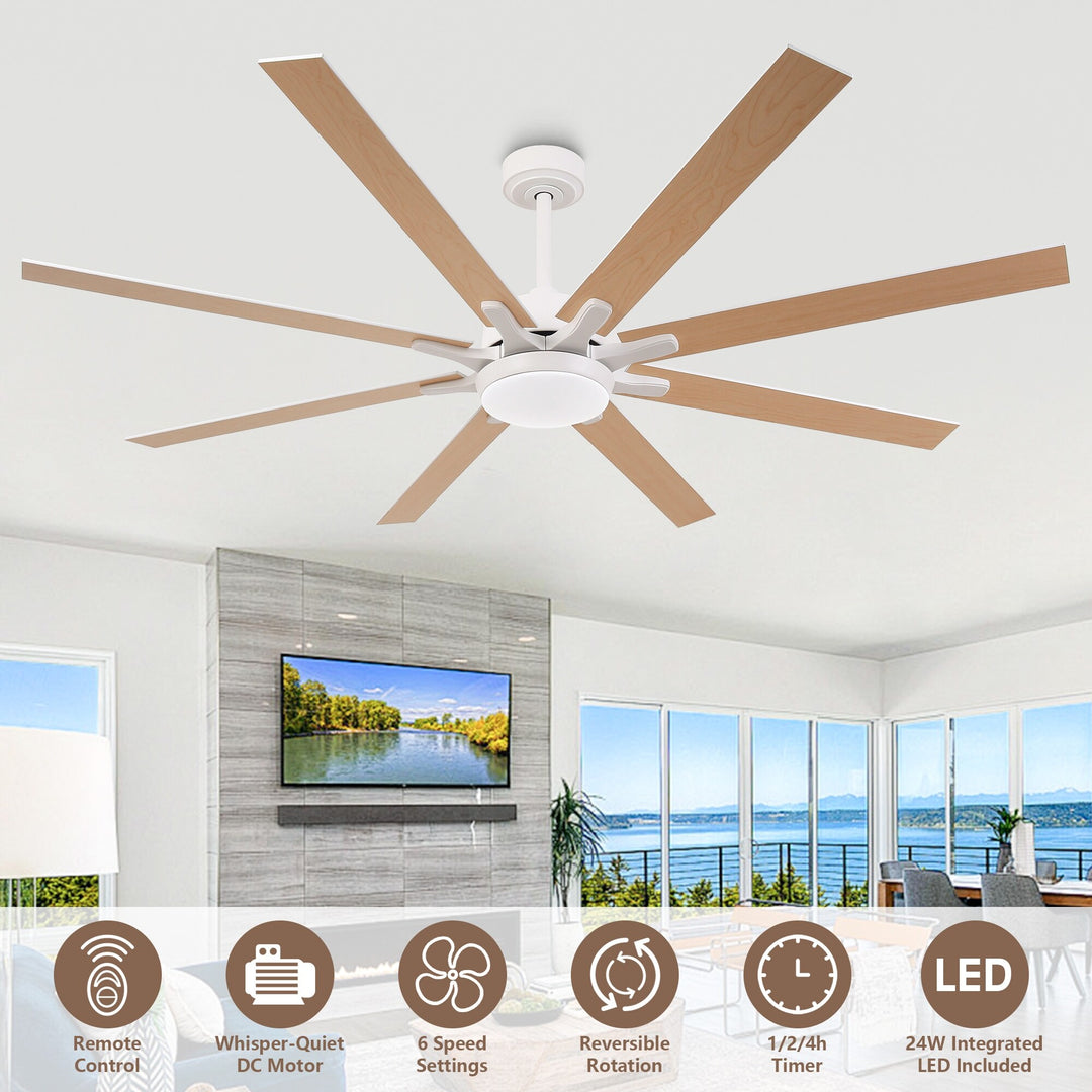 65-Inch Modern Reversible Dimmable Large Ceiling Fan with Light and Remote