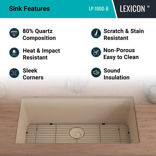 Drop-In Quartz 32 Inch Single Bowl Kitchen Sink Kit - 32"X19"