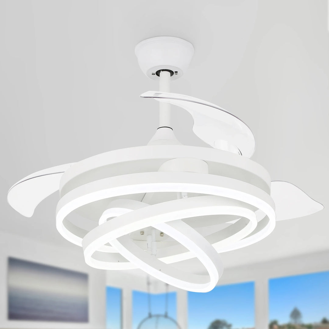 42In. DIY Shape Retractable Ceiling Fan with Lights, 6-Speed DC Motor Modern Ceiling Fan with LED Light and Remote