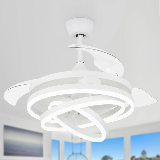42In. DIY Shape Retractable Ceiling Fan with Lights, 6-Speed DC Motor Modern Ceiling Fan with LED Light and Remote