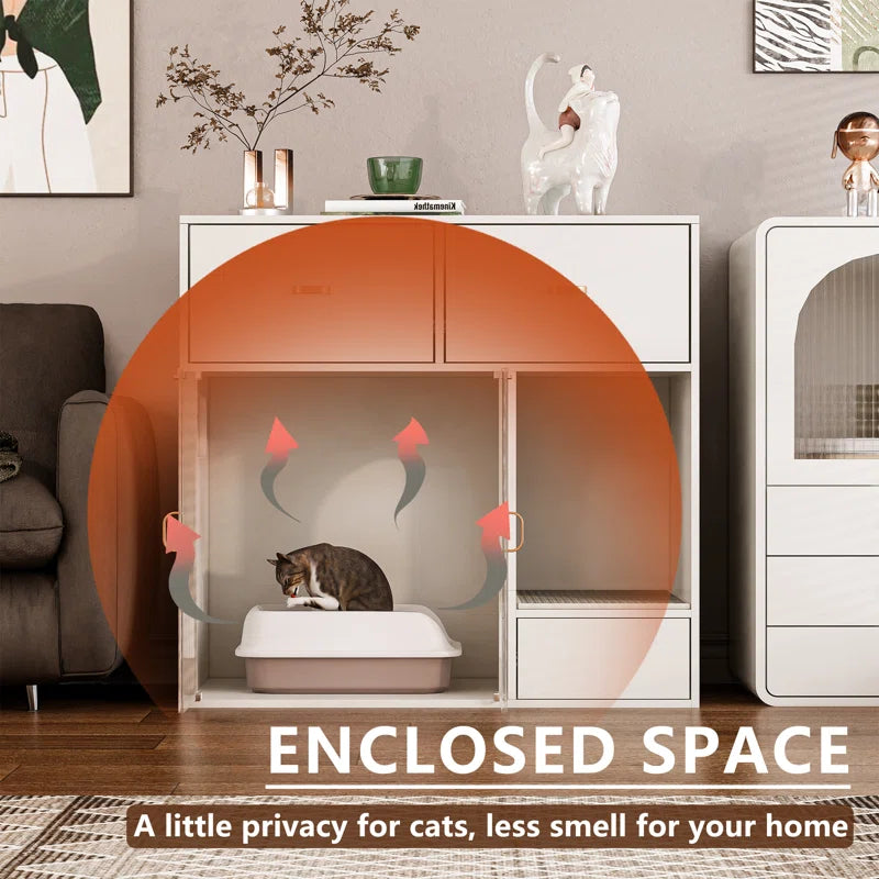 Tilesha Cat Litter Box Enclosure, 37.4'' Furniture Style Hidden Litter Box Cat Cabinet with Storage for Large Cats