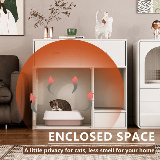 Tilesha Cat Litter Box Enclosure, 37.4'' Furniture Style Hidden Litter Box Cat Cabinet with Storage for Large Cats