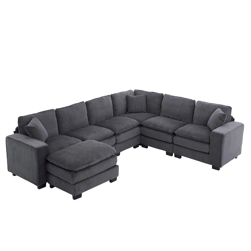Modern U-Shaped 6-Seater Sectional Sofa with One Footstool
