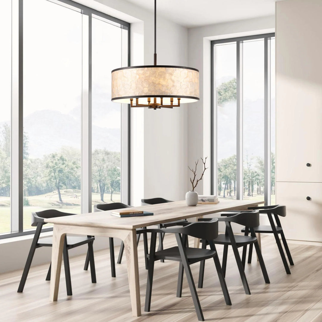 Getledel 24-Inch 6-Light Capiz Shell Drum Chandelier