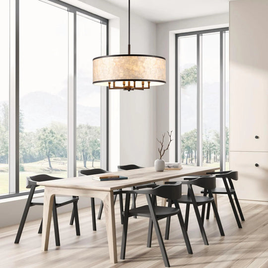 Getledel 24-Inch 6-Light Capiz Shell Drum Chandelier