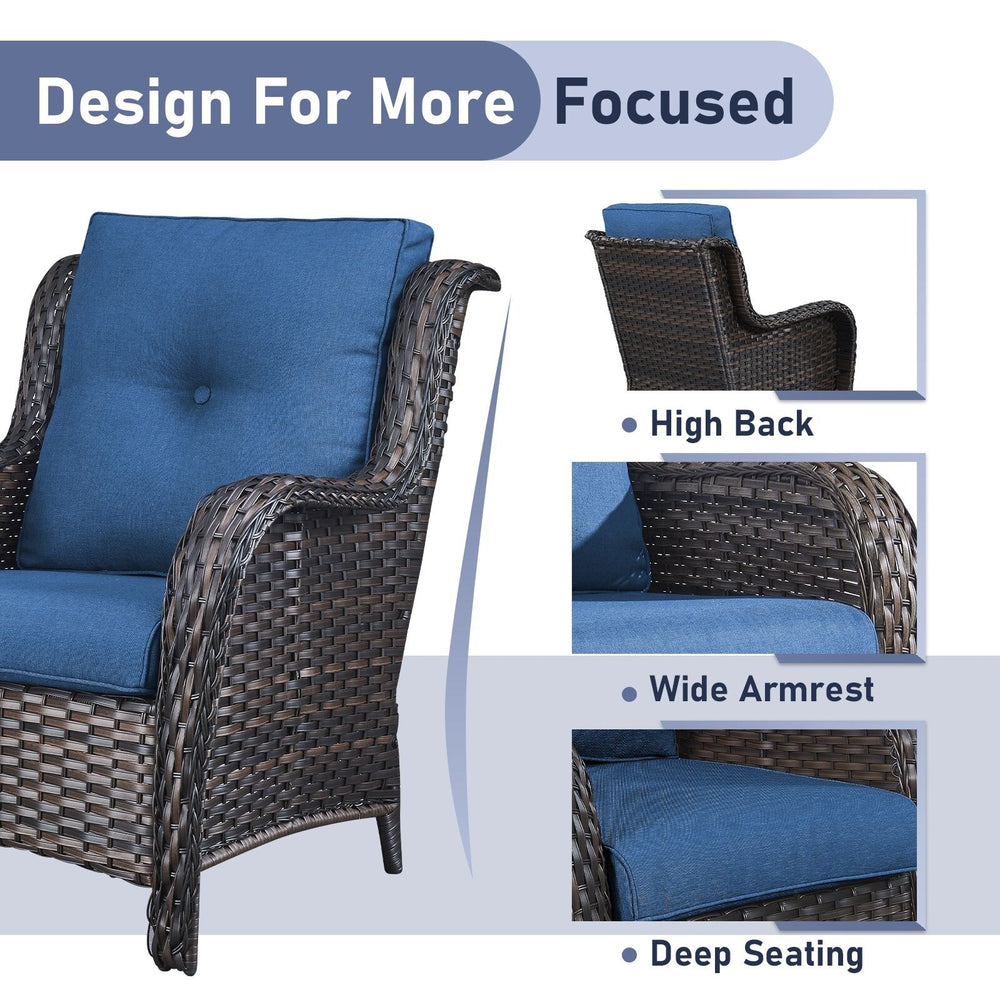 Outdoor Wicker High Back Club Chair with Cushions (Set of 2)