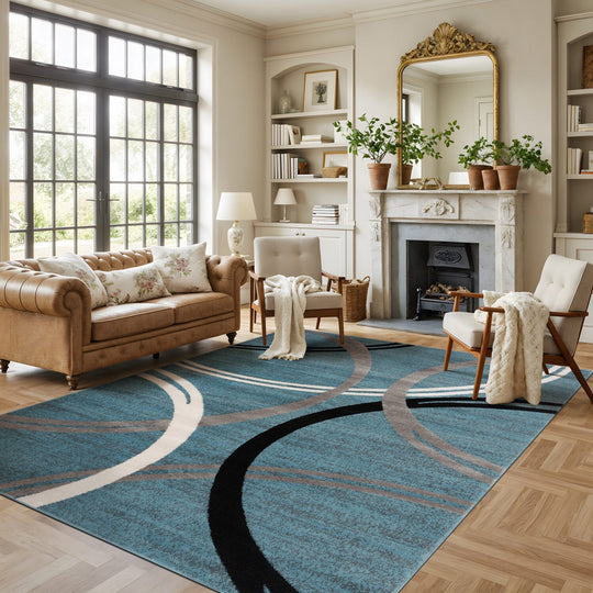 Contemporary Abstract Circles Design Area Rug