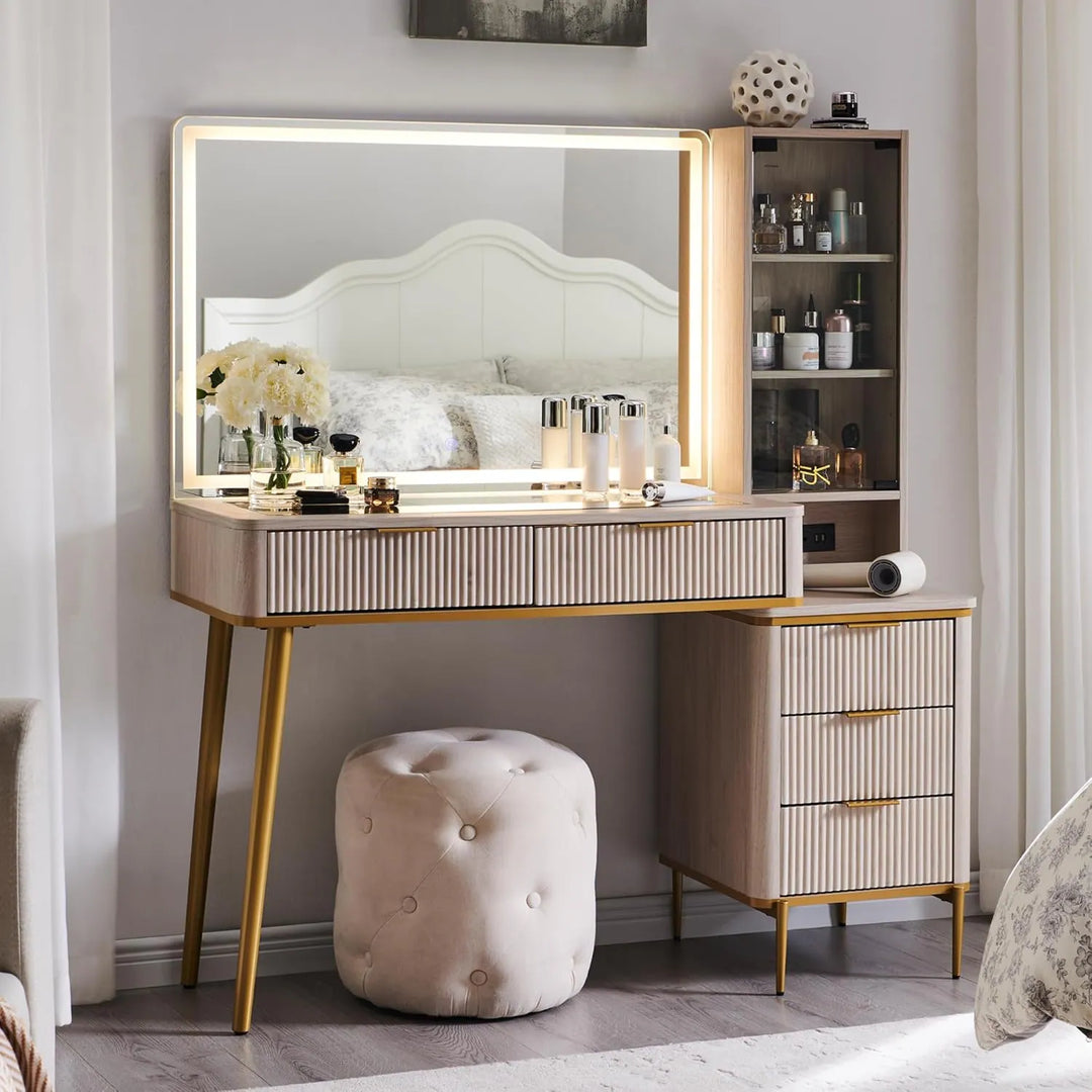 Modern Makeup Vanity Desk with HD Lighted Mirror, Dressing Table