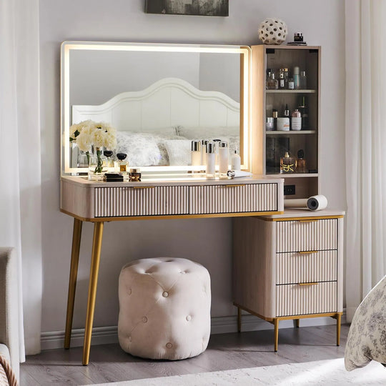 Modern Makeup Vanity Desk with HD Lighted Mirror, Dressing Table