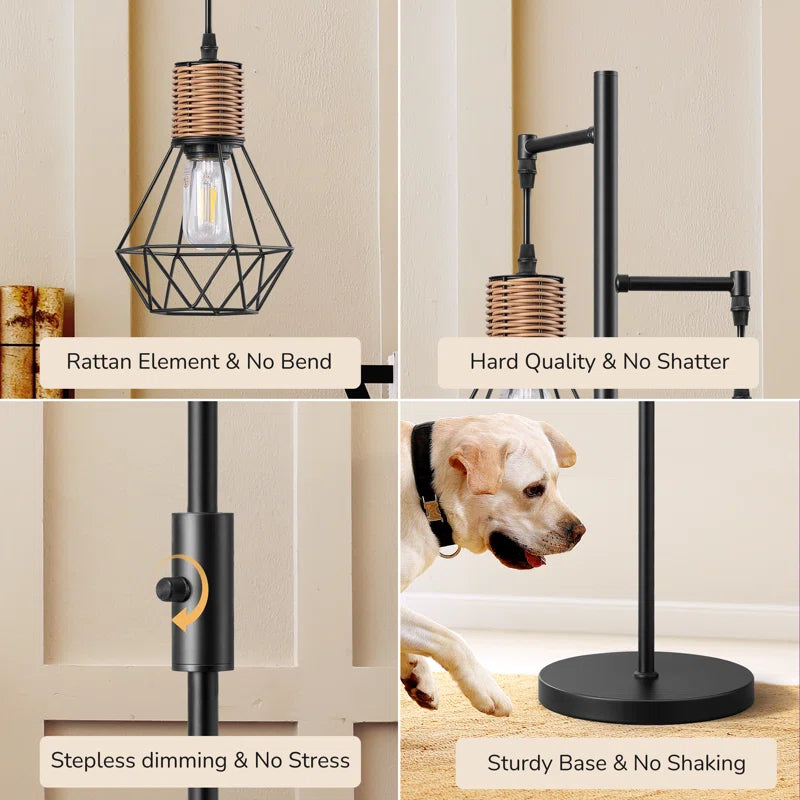 Crevan 65" Dimmable Rattan Tree Floor Lamp with 3 Bulbs Included