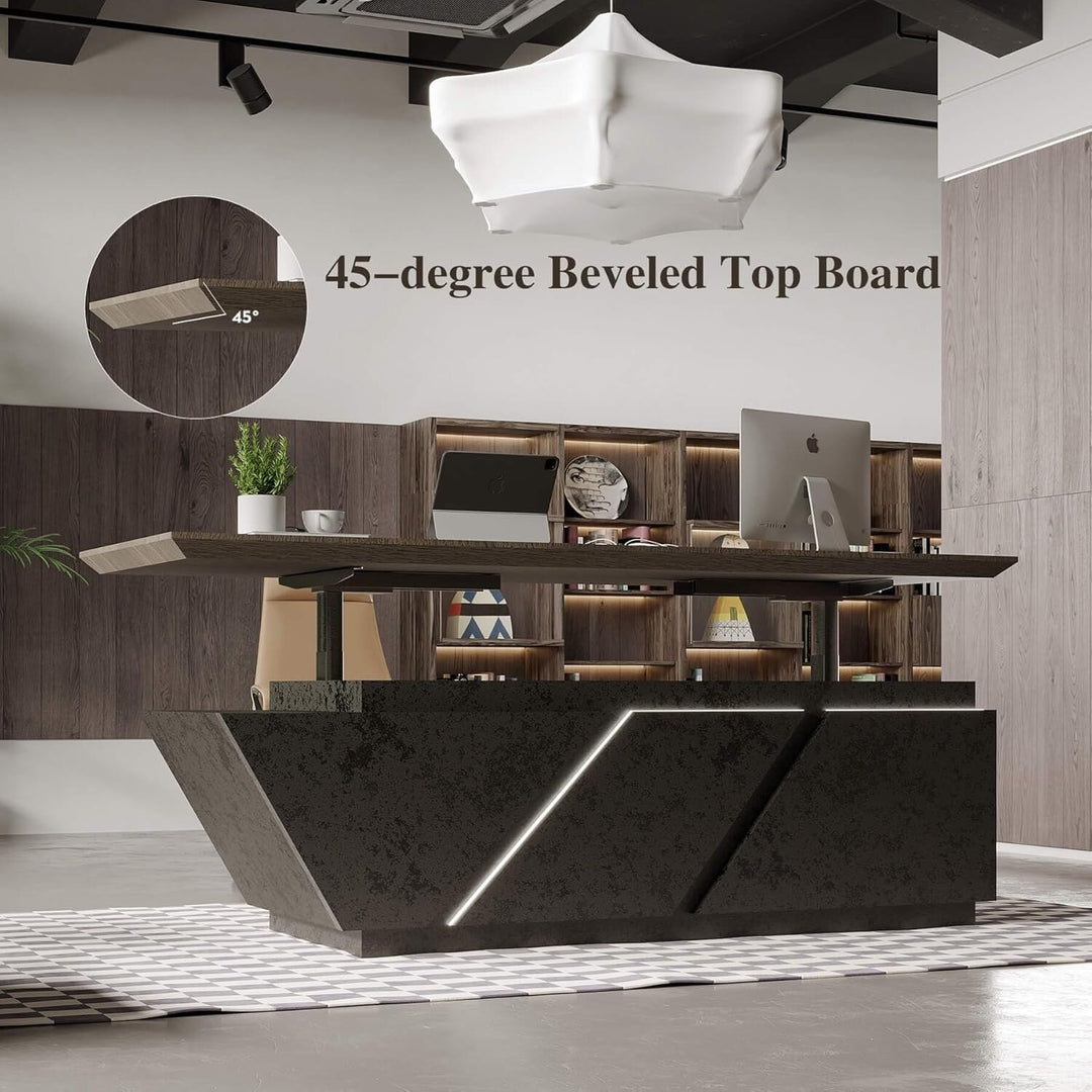 WESOME Adjustable Height L Shaped Executive Desk with Outlet Cabinets Cable Management
