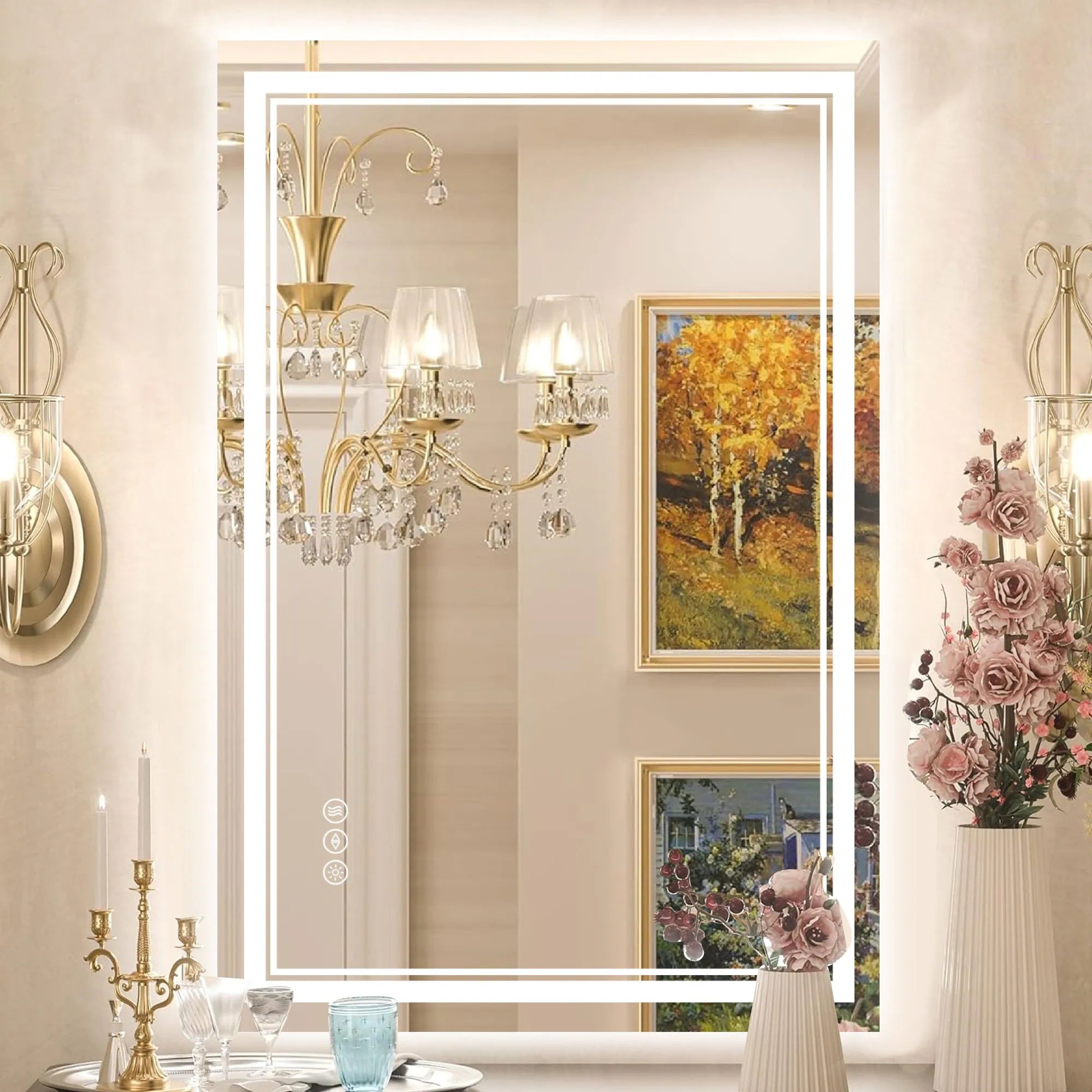 LED Bathroom Vanity Mirror Wall Mounted with Double Light Strip, 3-Color Dimmable, Anti-Fog, HD Tempered Glass, Ul-Listed, ETL