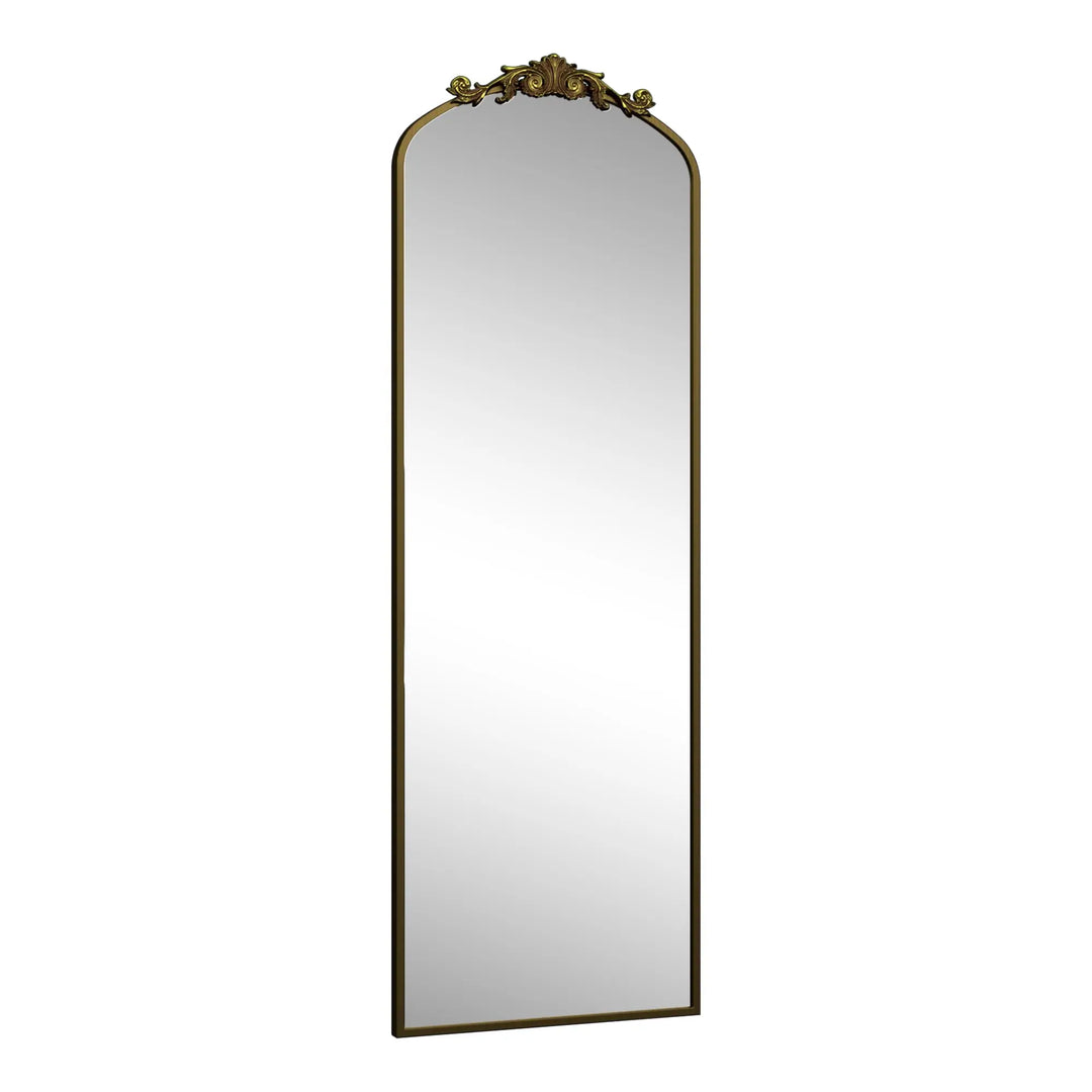 Arched Vintage Wall Mirror and Metal Frame Baroque Style Bathroom Vanity Mirror
