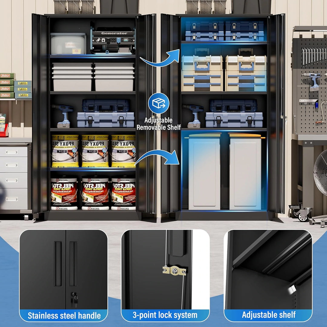 71'' H Metal Garage Storage Work Cabinet with Locking Doors and Adjustable Shelves