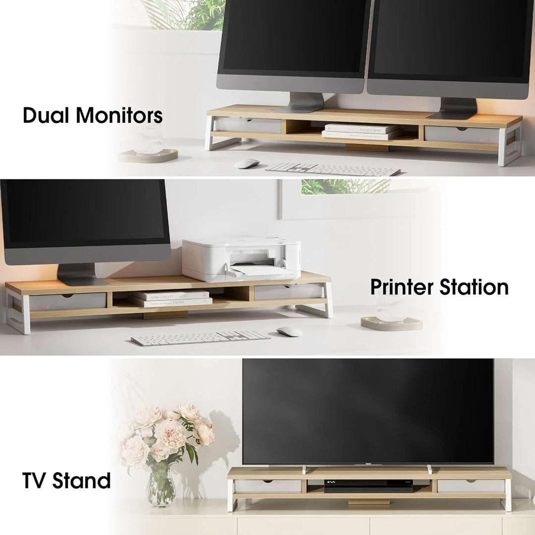 Fenge Dual Monitor Stand Riser for Desk, 42.5In Large Monitor Stand for 2 Monitor - 42.5X9.2X5.4 Inches