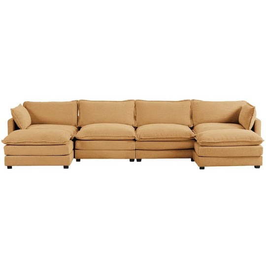 Corduroy Sectional Sofa with Removable Ottomans & Ultra-Soft Cushions for Living Room & Bedroom