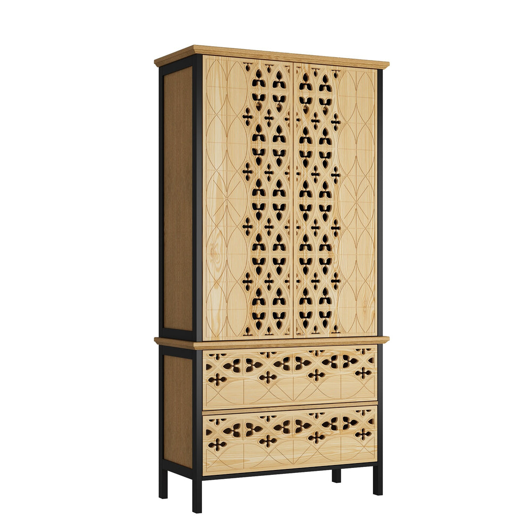 Sculpted Wood and Black Cabinet – Beautifully Carved Decorative Storage Pantry Bookshelves Display Cabinet - 33.4"X70.9"