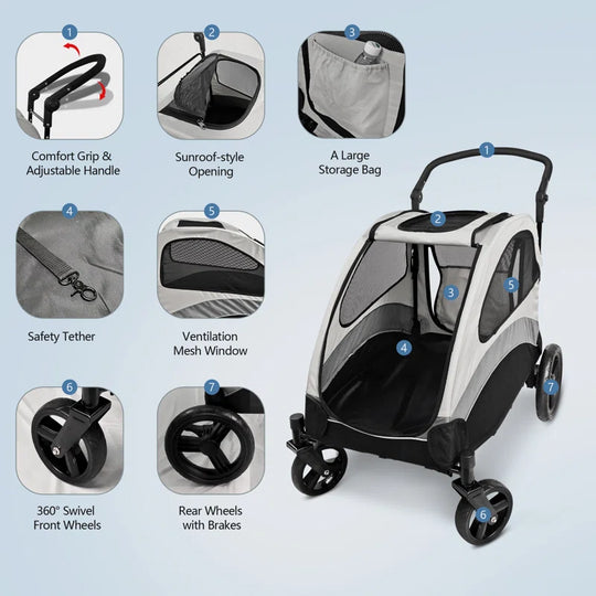 Dog Stroller for Medium and Large Dogs Folding Pet Cat Stroller