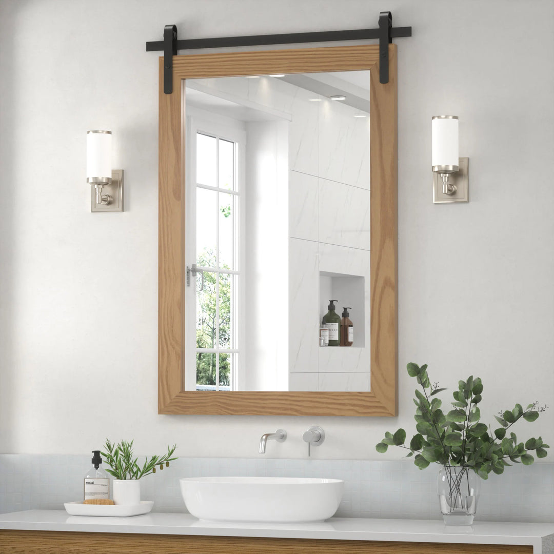 Farmhouse Barn Door Solid Wood Frame Bathroom Vanity Wall Mirror