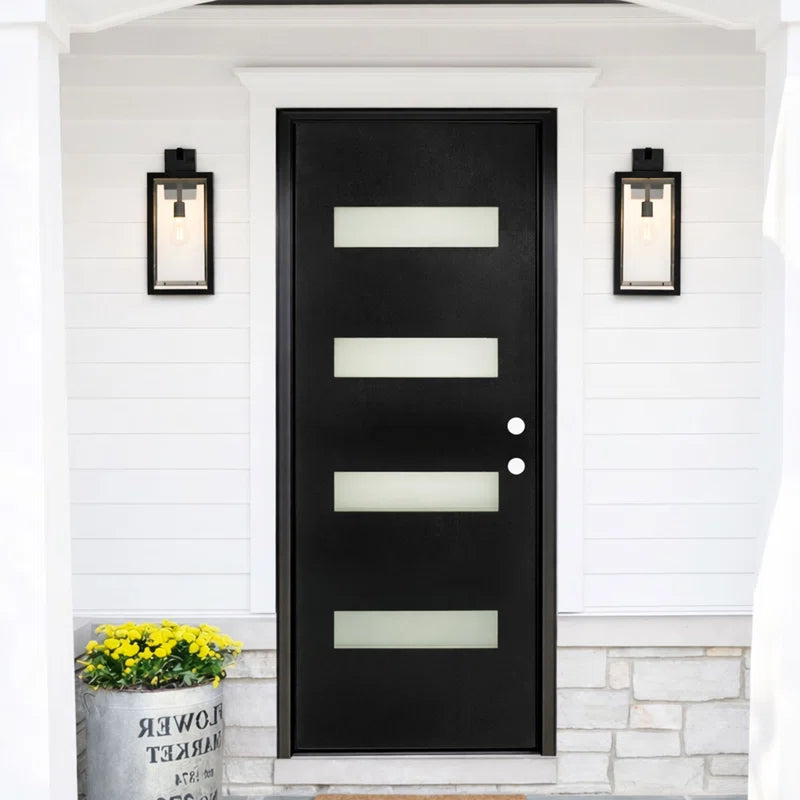 80 In. Black Entry Door Slab with Frost Glass-Inswing