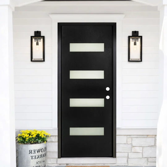 80 In. Black Entry Door Slab with Frost Glass-Inswing