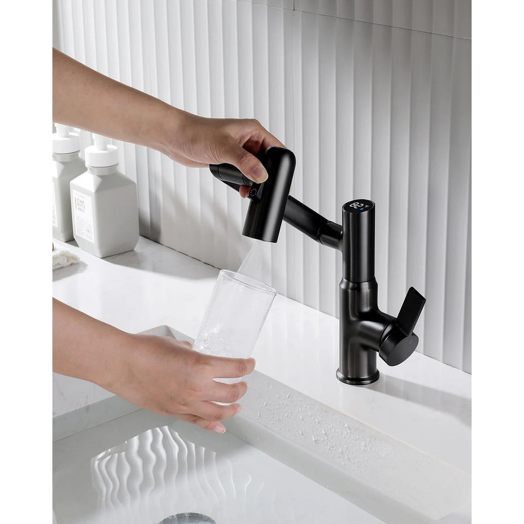Rotatable Bathroom Faucet with Temperature Display in Fahrenheit (Batteries-Free), BF2204