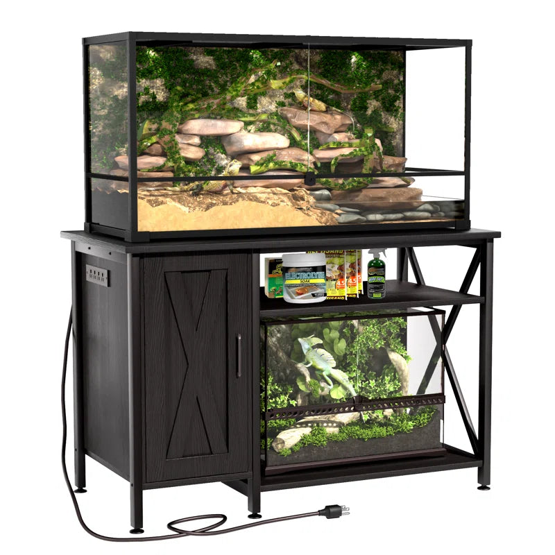 40-120 Gallon Reptile Tank Stand with Power Outlet, Terrarium Stand with Storage Cabinet, 48" X 24" Tabletop