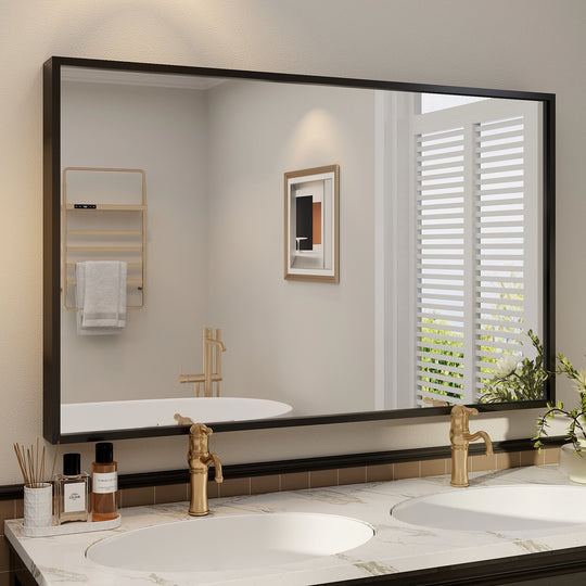 Modern Metal Framed French Cleat Mounted Wall Bathroom Vanity Mirror