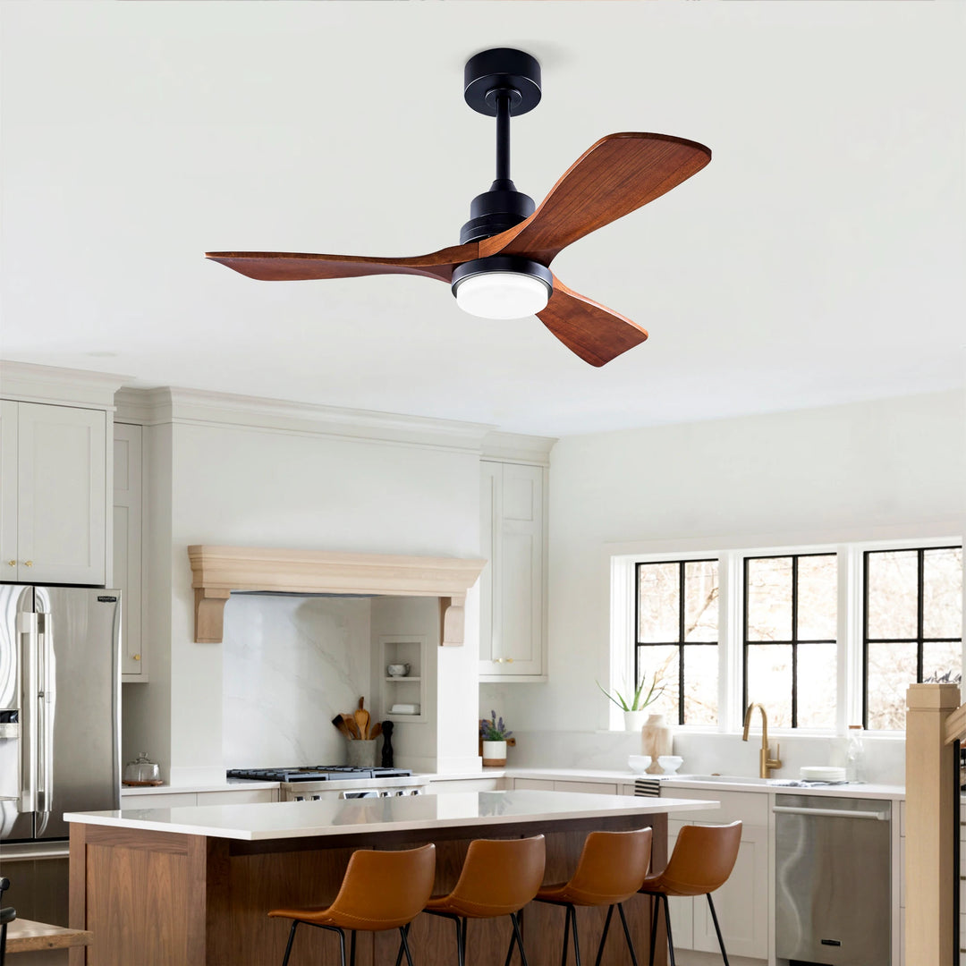 Sofucor 42"/48"/ 52"/60"Noiseless Walnut Wood Ceiling Fan with Remote Control, Integrated Light Optional