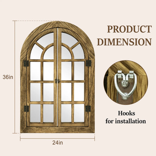 Vintage Wood Windowpane Arched Wall Mirror
