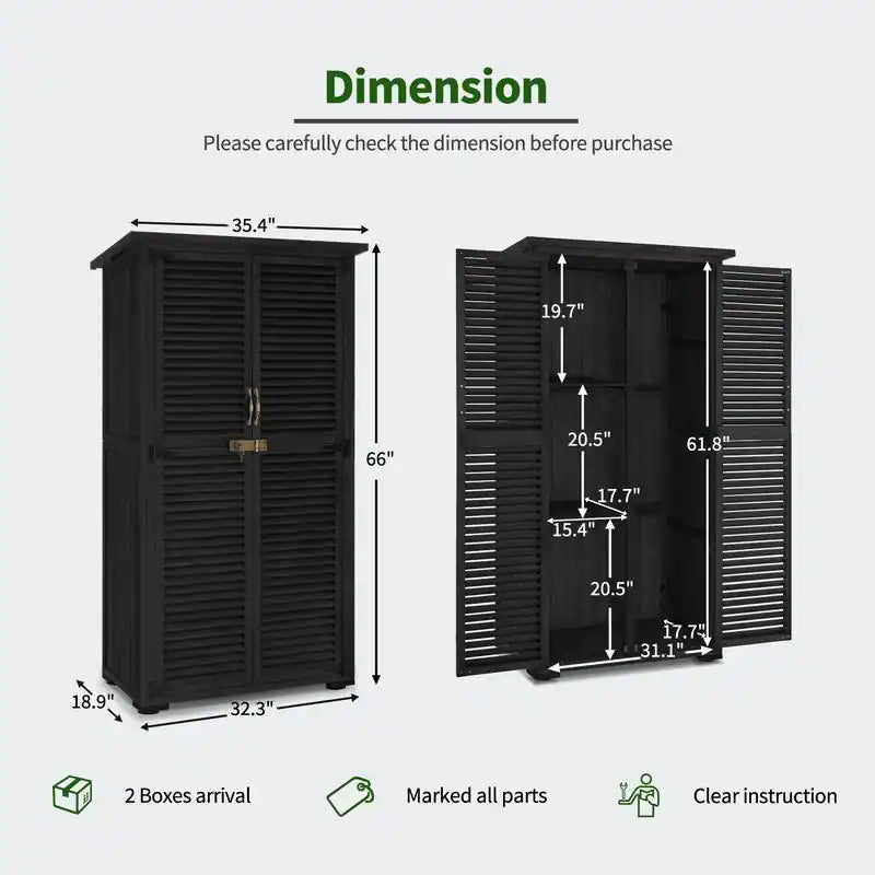 Outdoor Storage Cabinet Shed, Shuttered Doors with Lock, Wooden 0709 / 0808 / 1900