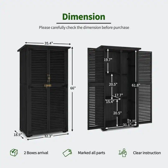 Outdoor Storage Cabinet Shed, Shuttered Doors with Lock, Wooden 0709 / 0808 / 1900