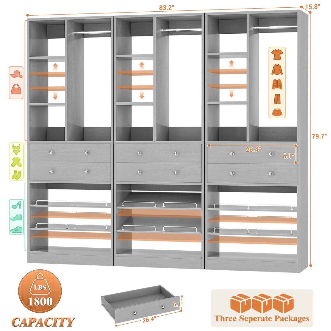 Grimm 28'' Closet Organizer with Shoe Racks and Drawers, Closet System with Hanging Rod and Adjustable Shelves