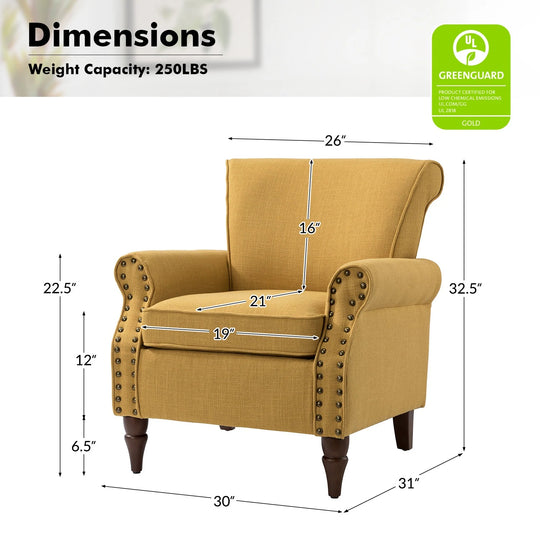 Nyctelius Upholstered Comfy Accent Chair with Turned Wooden Legs and Nailhead Trim Set of 2 by