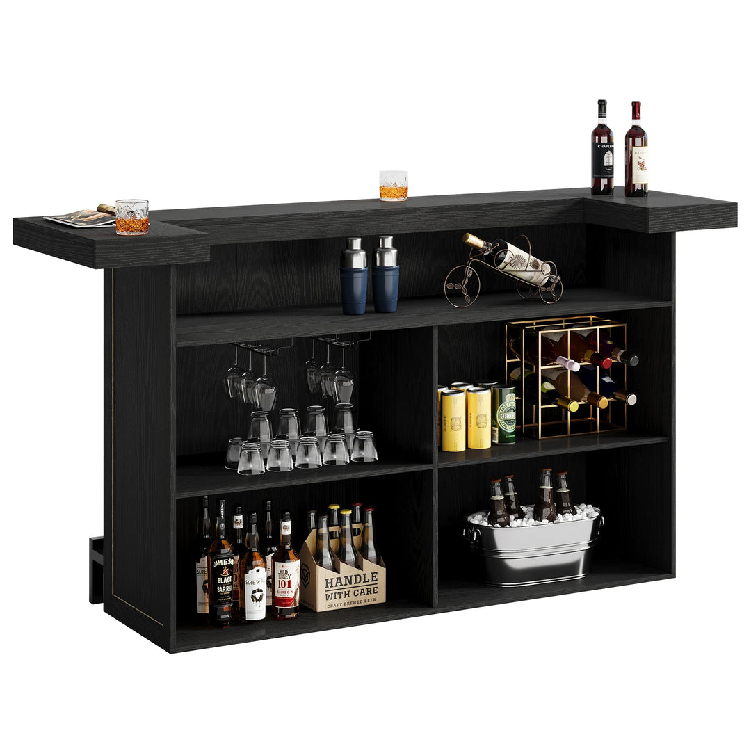 70.9" Wooden Home Bar Table with Wine Glass Holder, Pub Storage Unit Accent Table for Home Patio Basement