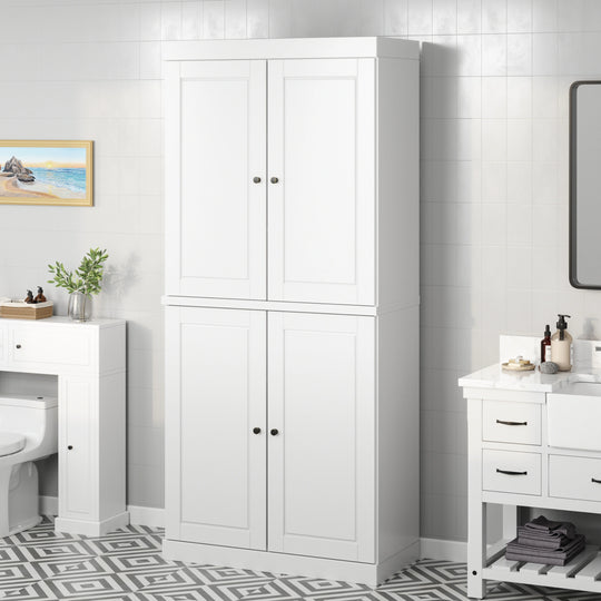 100% Solid Wood Bathroom & Laundry Storage Cabinet, Raised Panel Doors, Adjustable Shelves, 32" Wide, 71.5" Tall