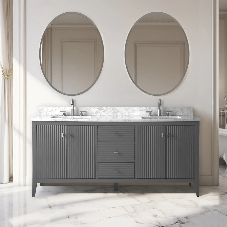 72" Double Sink Bathroom Vanity Cabinet with Engineered Marble Top