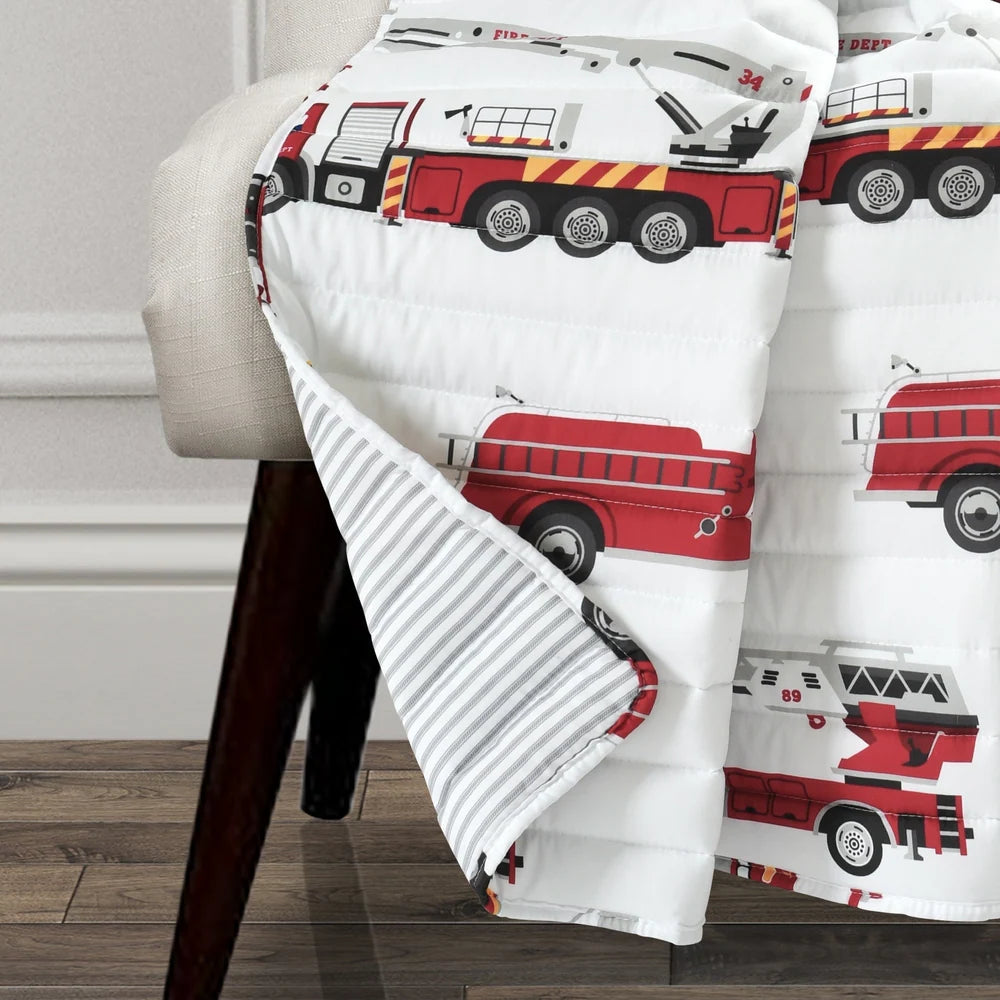 Fire Truck Reversible Print Throw Blanket