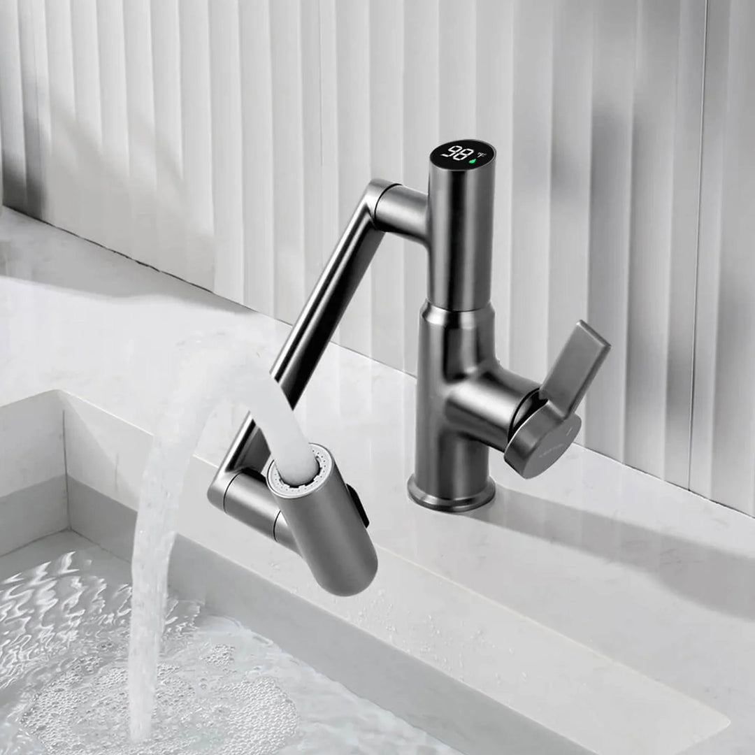 Rotatable Bathroom Faucet with Temperature Display in Fahrenheit (Batteries-Free), BF2204