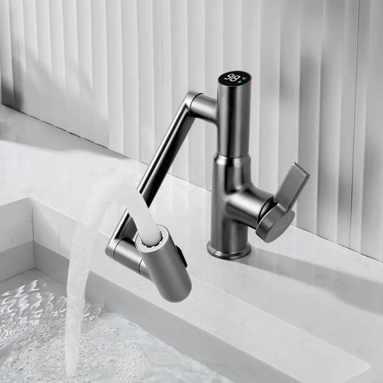 Rotatable Bathroom Faucet with Temperature Display in Fahrenheit (Batteries-Free), BF2204