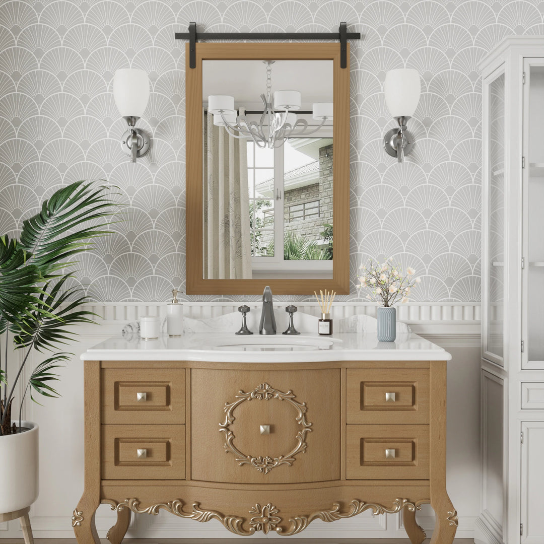 Farmhouse Barn Door Solid Wood Frame Bathroom Vanity Wall Mirror