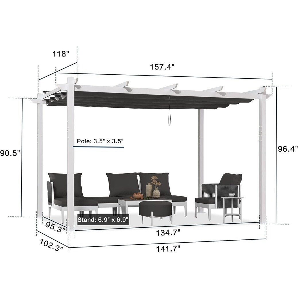 Gazebo Outdoor Retractable White Heavy-Duty Aluminum Pergola with Extra Top Roof